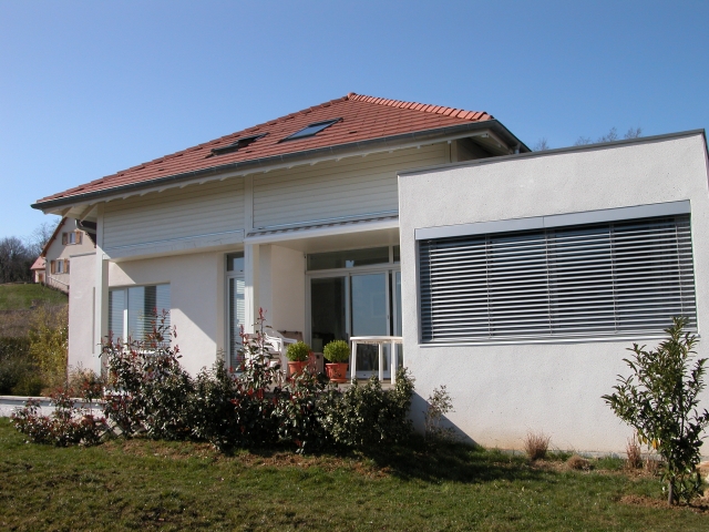 Rose maison ossature bois finition enduit